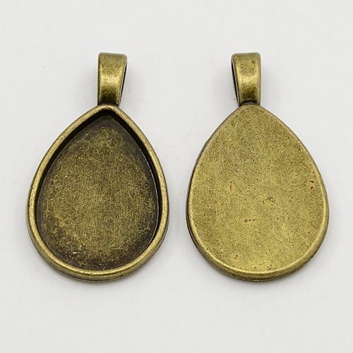 PandaHall Tibetan Style Zinc Alloy Pendant Cabochon Settings, Drop, Cadmium Free & Nickel Free & Lead Free, Antique Bronze, Tray: 25x18mm;...