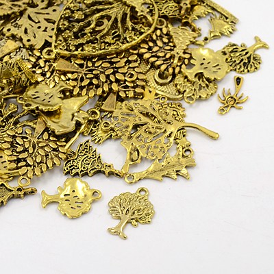 PandaHall Tiben Style Pendants, Tree, Antique Golden, 12~79x10~61x1~5mm, Hole: 1.5~5mm Alloy Tree