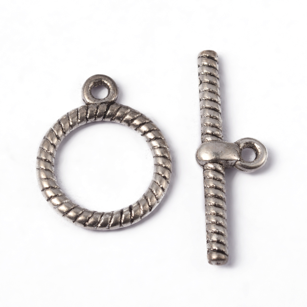PandaHall Antique Silver Tibetan Silver Round Toggle Clasps, Lead Free and Cadmium Free, Round: 15.5mm in diameter, 20mm long, Bar: 27.5mm...