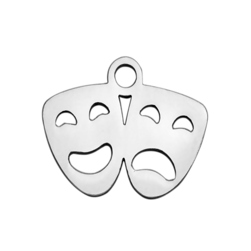 PandaHall 304 Stainless Steel Charms, Drama Mask, Stainless Steel Color, 10x13x1mm, Hole: 1.5mm Stainless Steel Others
