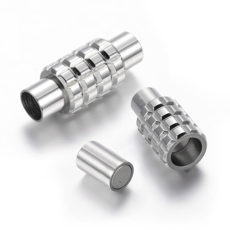 PandaHall 304 Stainless Steel Magnetic Clasps, Column, Stainless Steel Color, 22x9mm, Hole: 5mm Stainless Steel Column