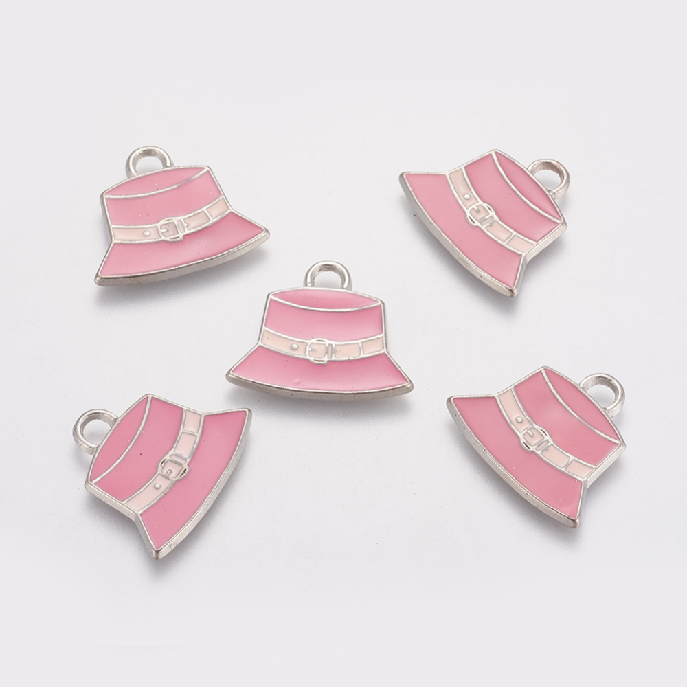 PandaHall Alloy Enamel Pendants, Lead Free and Cadmium Free, Hat, Platinum,  HotPink, about 22mm long, 23mm wide, 2.5mm thick, hole: 3mm...