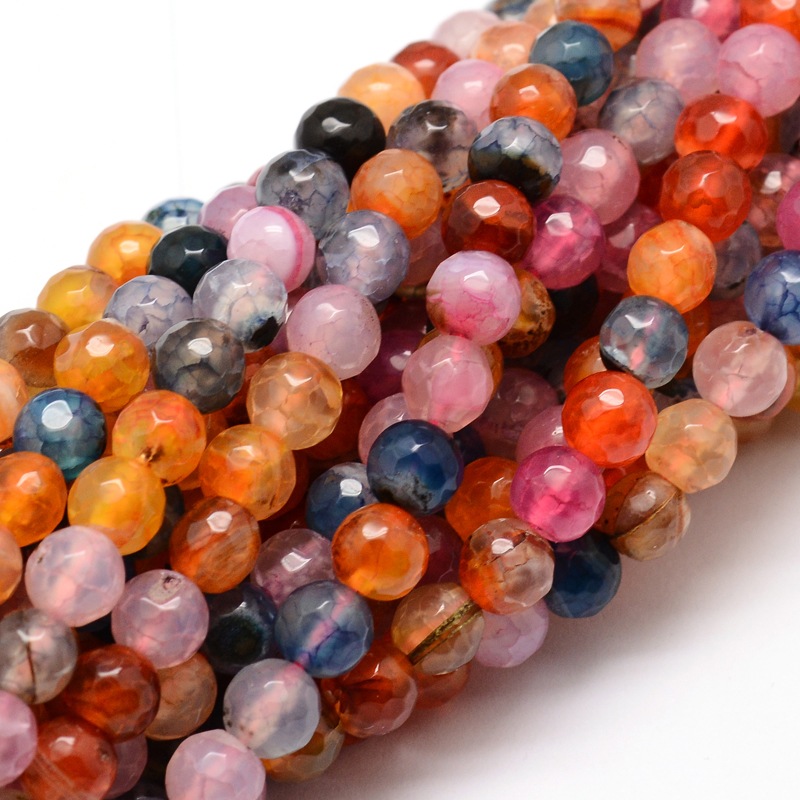 PandaHall Faceted Natural Agate Round Beads Strands, Dyed, Colorful, 6mm, Hole: 1mm; about 64pcs/strand, 14.7" Natural Agate Round