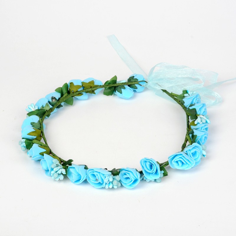 PandaHall Wedding Party Beach Bride Flower Headband Garland/Wreath, Cloth Flower Headbands Garland/Wreath with Iron Wires, DeepSkyBlue...