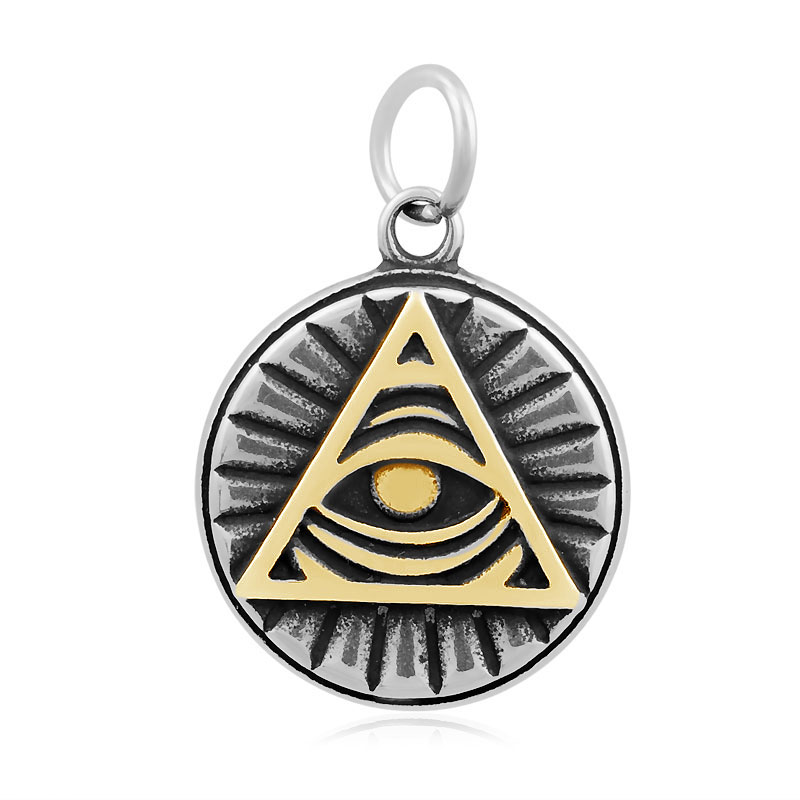 PandaHall Flat Round with All-Seeing Eye 316 Stainless Steel Pendants, Antique Silver & Golden, 23x19x3mm, Hole: 5mm Stainless Steel Flat...