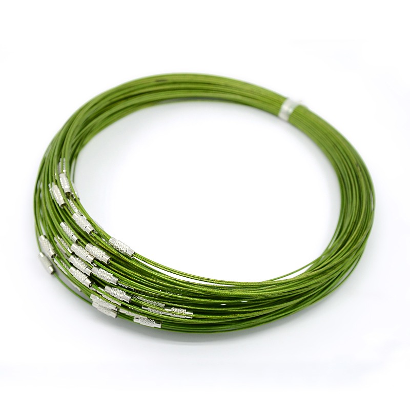 PandaHall Steel Wire Necklace Cord, Nice for DIY Jewelry Making, with Brass Screw Clasp, YellowGreen, 17.5"; 1mm Steel Green