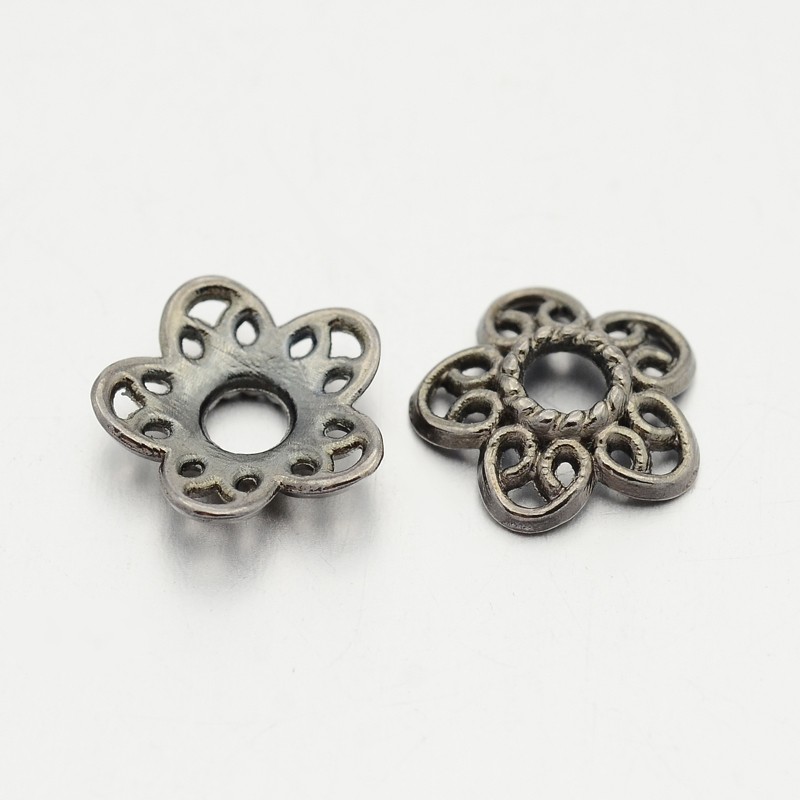 PandaHall Tibetan Silver Bead Caps, Lead Free and Cadmium Free, Gunmetal, about 12mm long, 11.5mm wide, 3mm thick, hole: 3mm Alloy