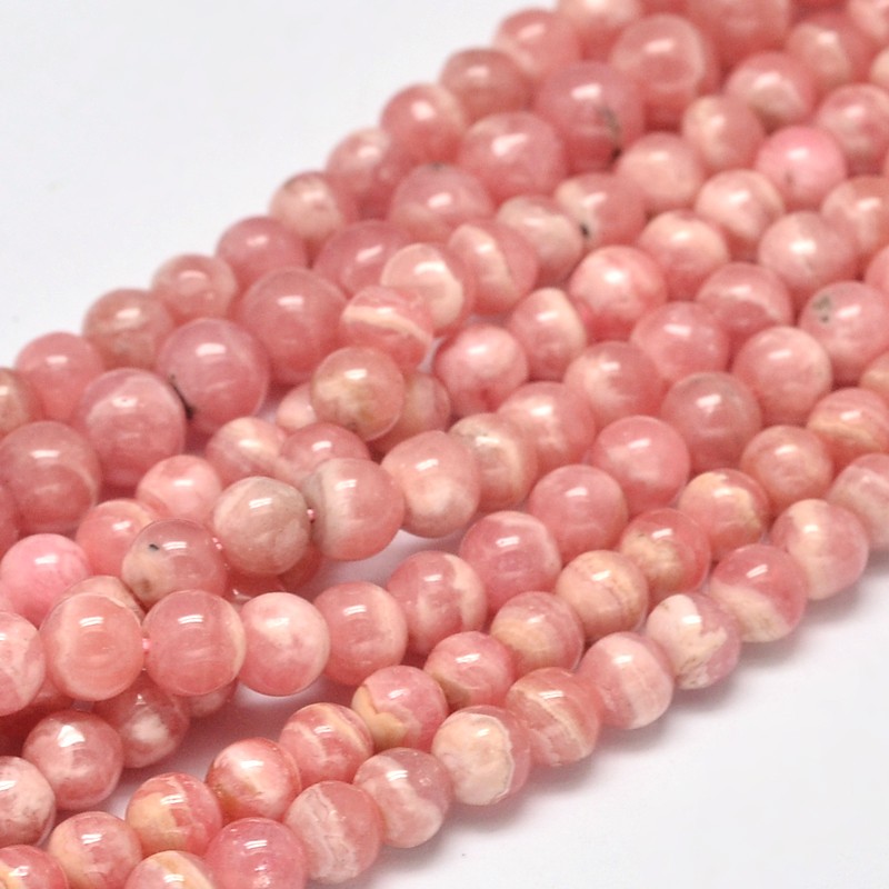 PandaHall Round Natural Rhodochrosite Bead Strands, 4.5~5mm, Hole: 1mm; about 90pcs/strand, 15.5" Rhodochrosite Round