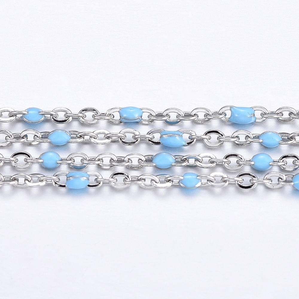 PandaHall 304 Stainless Steel Cable Chains, with Spool, with Enamel, Stainless Steel Color, DodgerBlue, Links: 2x1.5x0.5mm; 10m/Roll...