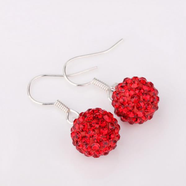 PandaHall Shining Siam Czech Rhinestone Disco Ball Dangle Earrings, with Silver Plated Brass Earring Hooks, 10mm Rhinestone Silver