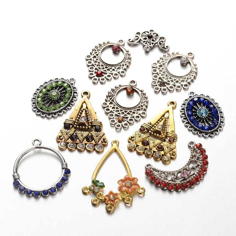 PandaHall Alloy Multi-Strand Rhinestone Links, Mixed Shapes, Mixed Color, 16~43x23~35x3~4mm, Hole: 1~2mm Alloy+Rhinestone Mixed Shapes...