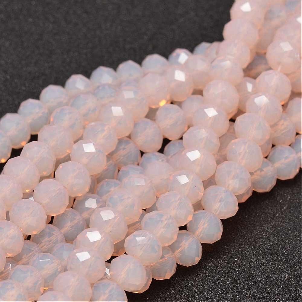 PandaHall Glass Beads Strands, Faceted Rondelle , Pink, 8x6mm, Hole: 1mm; about 70pcs/strand, 15.5" Glass Rondelle Pink
