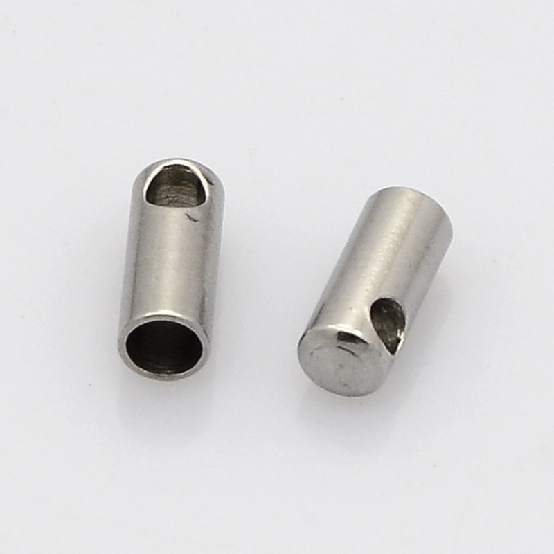 PandaHall Tube 304 Stainless Steel Cord Ends, Stainless Steel Color, 7.5x3mm, Hole: 1.5mm; Inner Diameter: 2.2mm Stainless Steel
