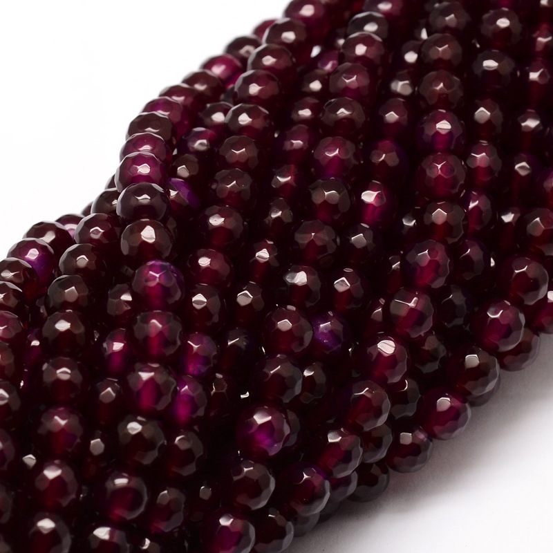 PandaHall Dyed Natural White Jade Round Beads Strands, Faceted, Cerise, 6mm, Hole: 1mm; about 64pcs/strand, 14.7" White Jade Round Red