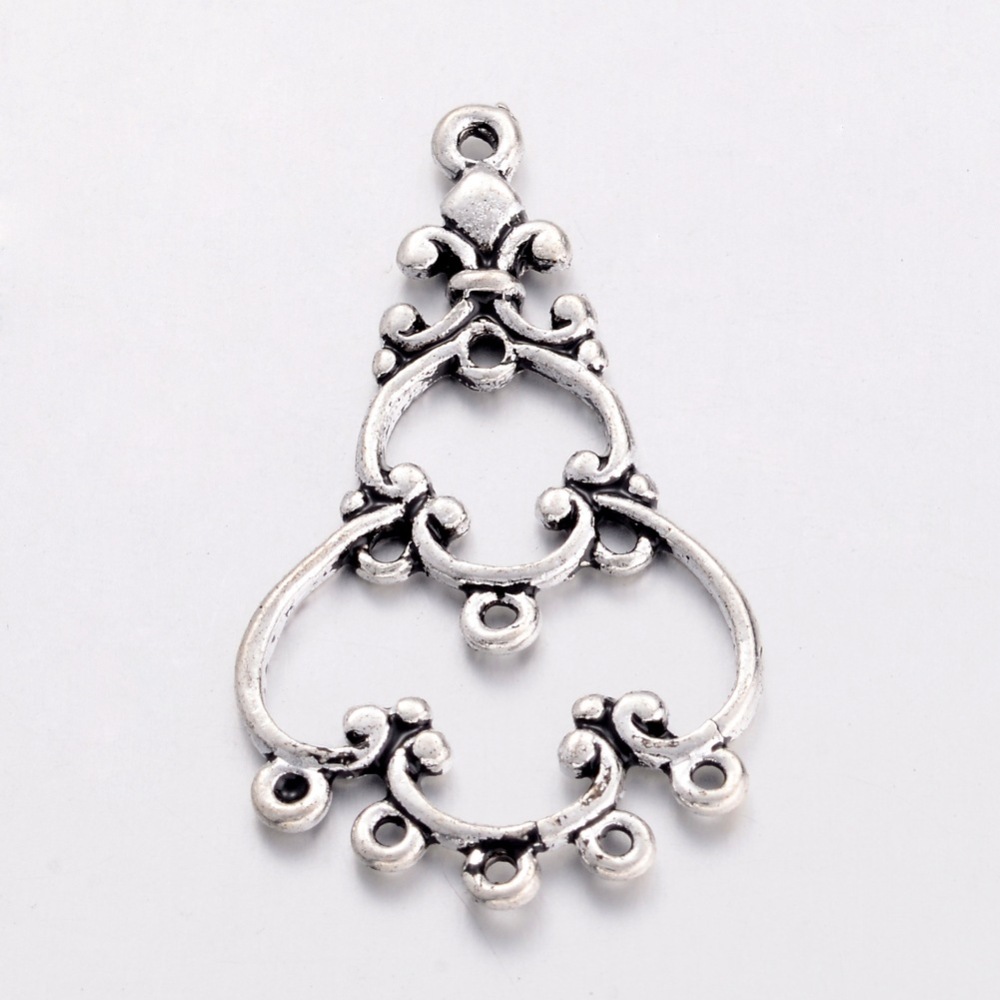 PandaHall Alloy Chandelier Component Links, Drop, Antique Silver Color, about 35mm long, 19.5mm wide, 2mm thick, hole: 1mm Alloy Drop