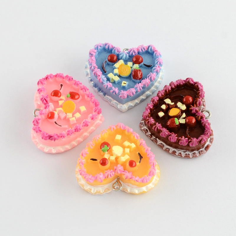 PandaHall Food Resin Cake Pendants, Mixed Color, 28x33x11mm, Hole: 2mm Resin Food Multicolor