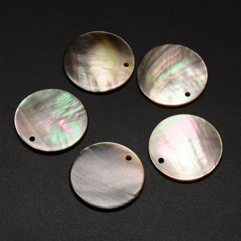 PandaHall Black Lip Shell Flat Round Pendants, 25x1~2mm, Hole: 1.5mm Black Lip Shell Flat Round