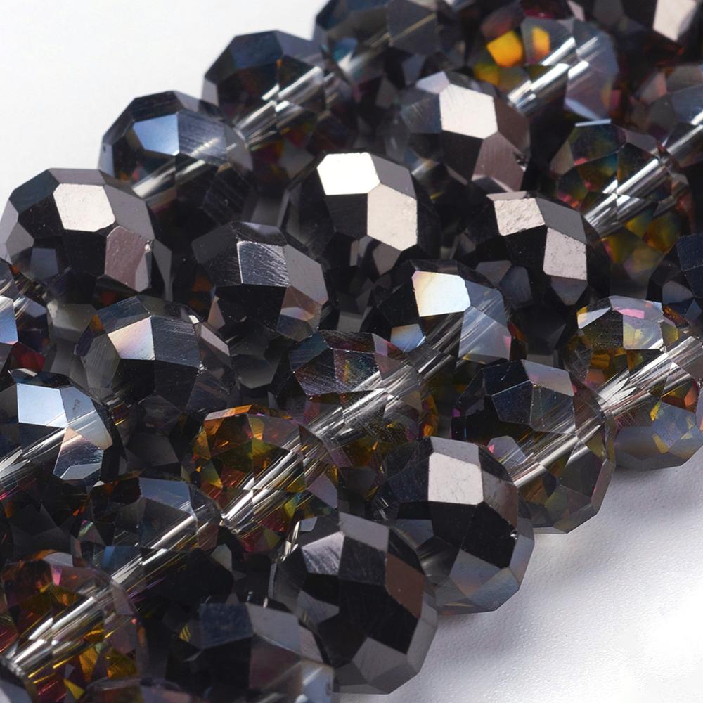 PandaHall Electroplate Glass Faceted Rondelle Beads Strands,  Half Plated, Black, 10x8mm, Hole: 1mm; about 72pcs/strand, 22.4" Glass...