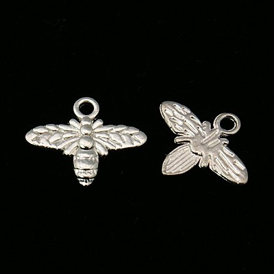 PandaHall Tibetan Style Pendants, Lead Free and Cadmium Free, Bees, Silver Color, 14x16x2mm, Hole: 2mm Alloy Bees Silver