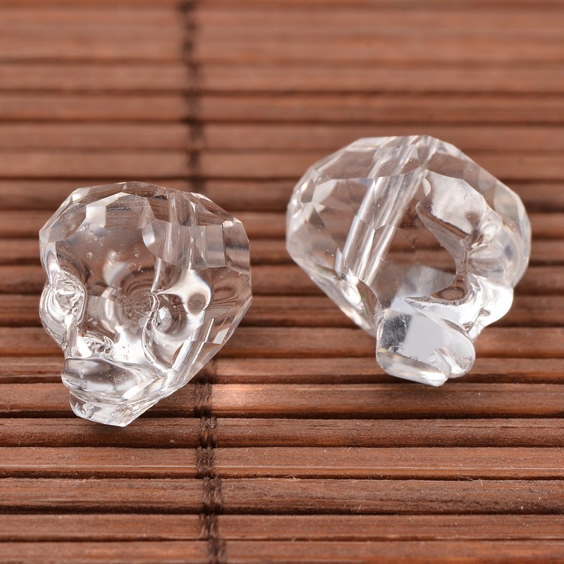PandaHall Skull Glass Beads, Clear, 14x13x14mm, Hole: 2mm Glass Skull Clear
