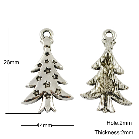 PandaHall Tibetan Style Pendants, Tree with Star Pattern, for Christmas, Cadmium Free & Nickel Free & Lead Free, Antique Silver, 26x14x2mm...