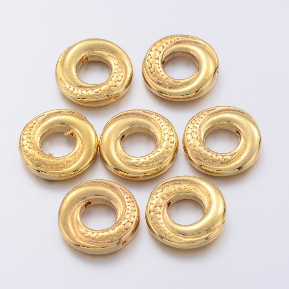PandaHall Tibetan Silver Beads, Lead Free and Cadmium Free, Donut, Golden, about 15mm in diameter, 4mm thick, hole: 1mm Alloy Donut