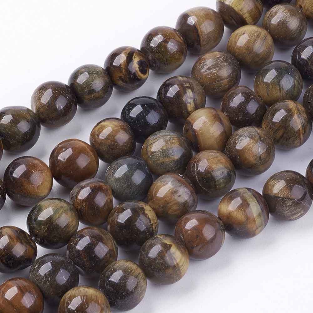PandaHall Natural Tiger Eye Round Bead Strands, 10mm, Hole: 1mm; about 38pcs/strand, 14.9" Tiger Eye Round Brown