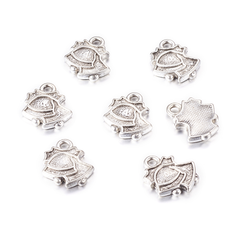 PandaHall Tibetan Style Pendant Cabochon Enamel Settings, Lead Free & Cadmium Free, Bell, for Christmas, Antique Silver, 15x13x2.5mm, Hole...