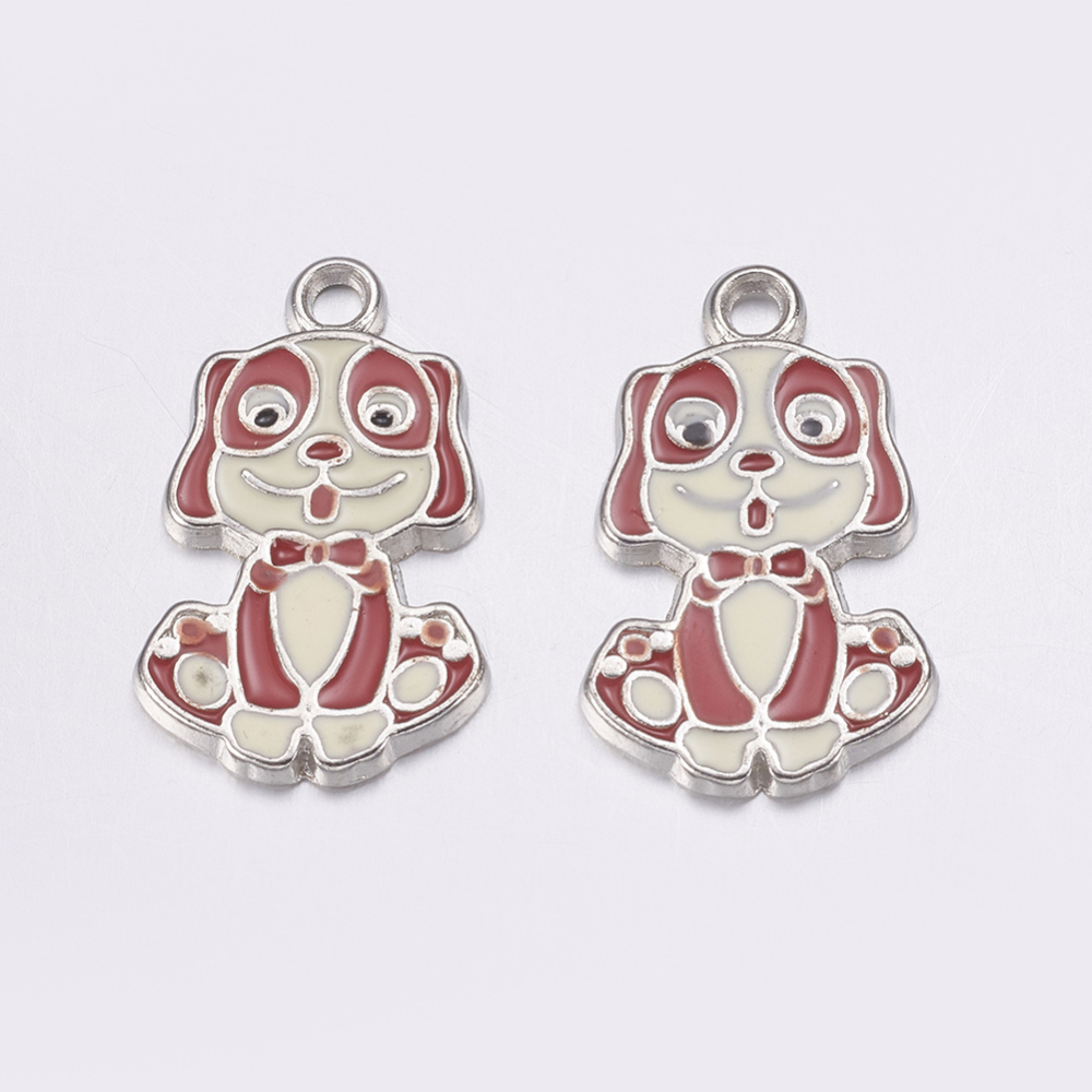 PandaHall Alloy Enamel Pendants, Lead Free and Cadmium Free, Dog, Platinum, Red, about 27mm long, 16.5mm wide, 2mm thick, hole: 2mm...