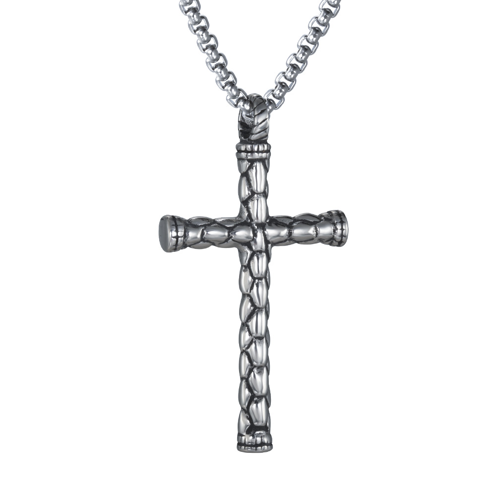 PandaHall 304 Stainless Steel Pendant Necklace, Cross, Antique Silver, 23.62"(60cm) Stainless Steel