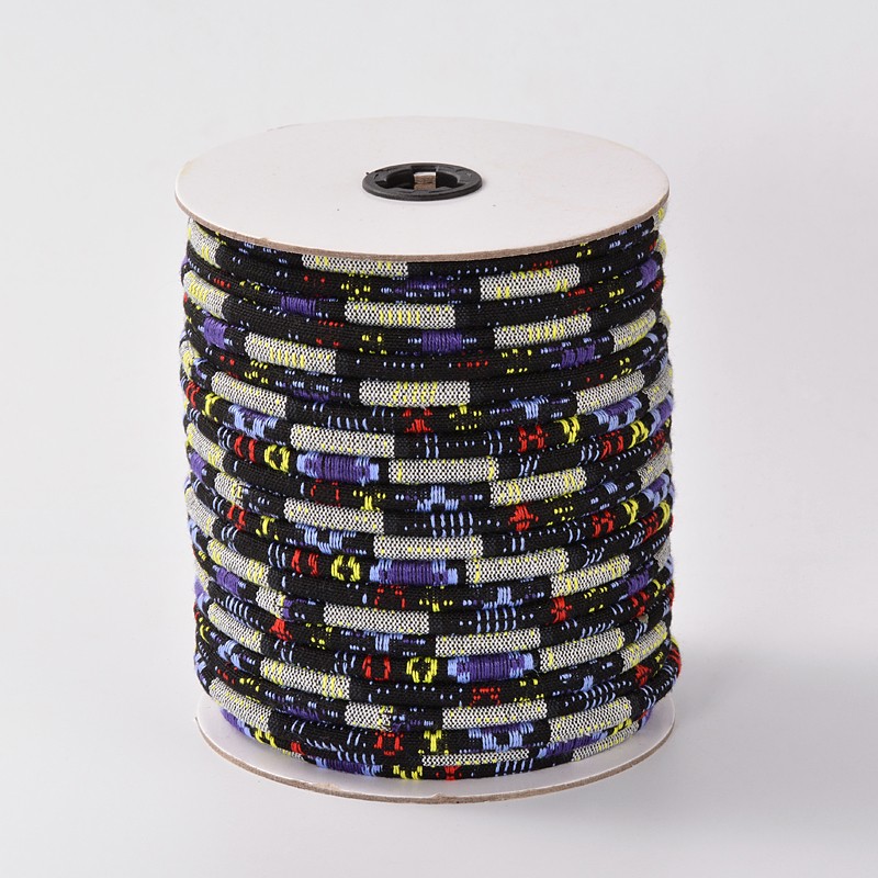 PandaHall Rope Cloth Ethnic Cords, Black, 6mm; about 50yards/roll Cloth Black