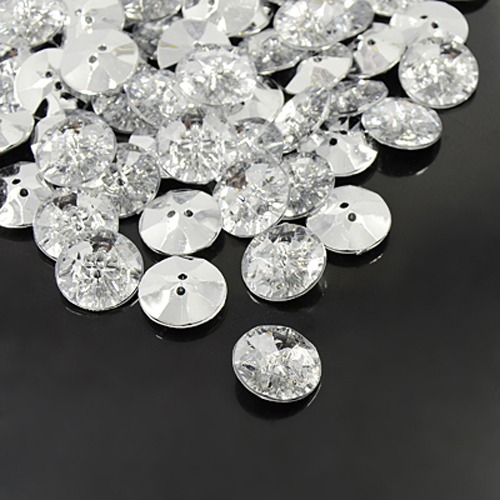 PandaHall Acrylic Rhinestone Buttons, 2-Hole, Faceted & Silver Plated Rivoli Back, Flat Round, Clear, 10x3mm, Hole: 1mm Acrylic Rhinestone...