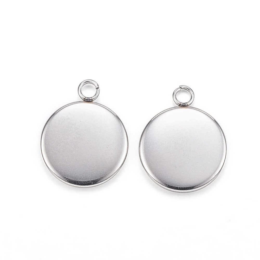 PandaHall 304 Stainless Steel Pendant Cabochon Settings, Flat Round, Stainless Steel Color, Tray: 10mm; 15x12x2mm, Hole: 2mm Stainless Steel...