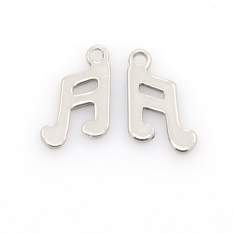 PandaHall 304 Stainless Steel Charms, Musical Note Pendants, Stainless Steel Color, 12x8x1mm, Hole: 1mm Stainless Steel Musical Note