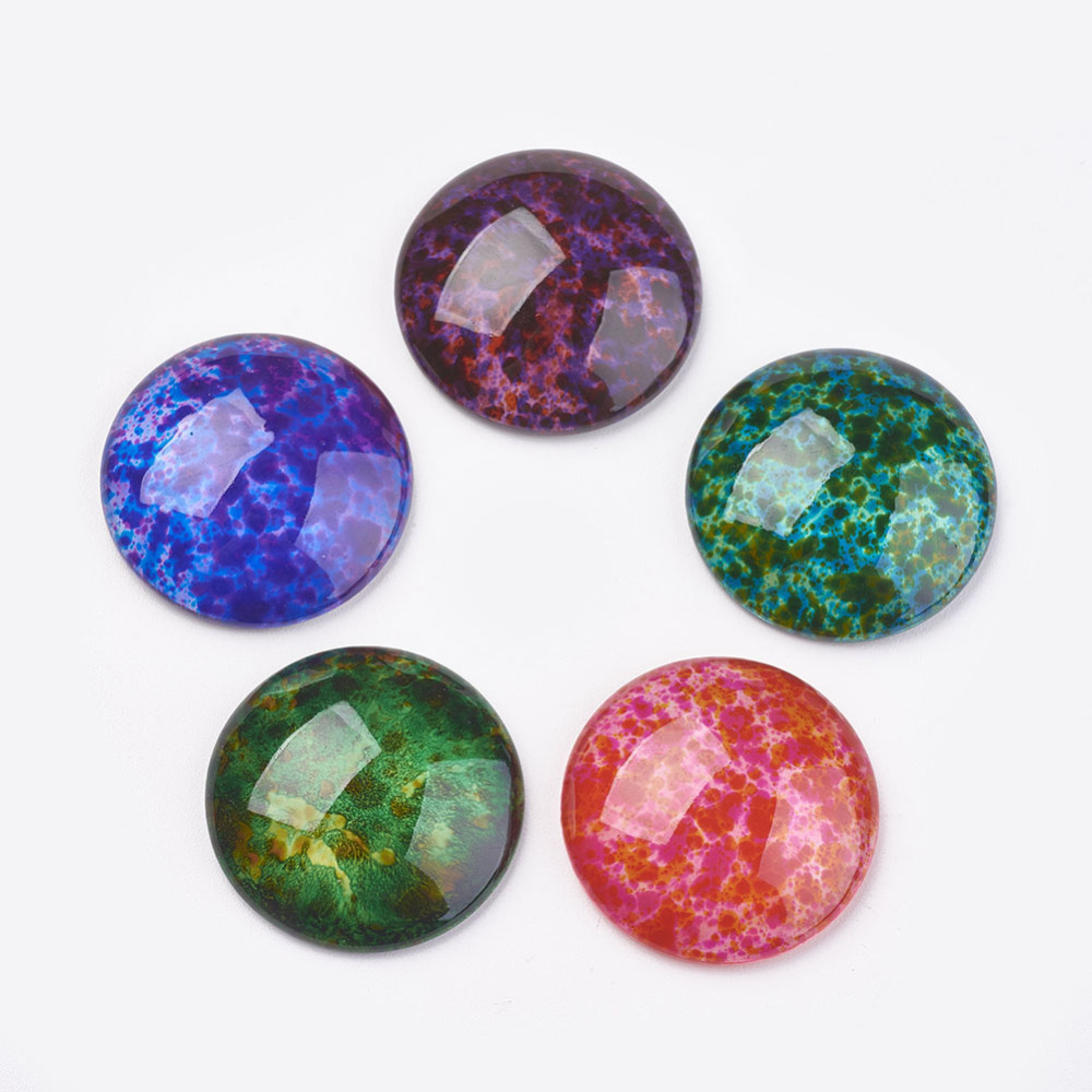PandaHall Transparent Spray Painted Glass Cabochons, Half Round/Dome, Mixed Color, 25x6.5~7.5mm Glass Half Round Multicolor
