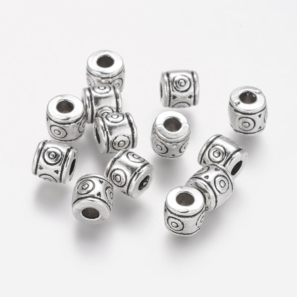 PandaHall Tibetan Silver Beads, Lead Free & Cadmium Free, Column, Antique Silver, about 6mm long, 6.5mm wide, hole: 3mm Alloy Column