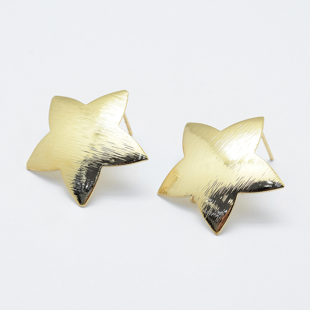 PandaHall Brass Drawbench Stud Earring Findings, Long-Lasting Plated, Real 18K Gold Plated, Nickel Free, Star, 22x23.5x1.5mm, Hole: 2mm; Pin...