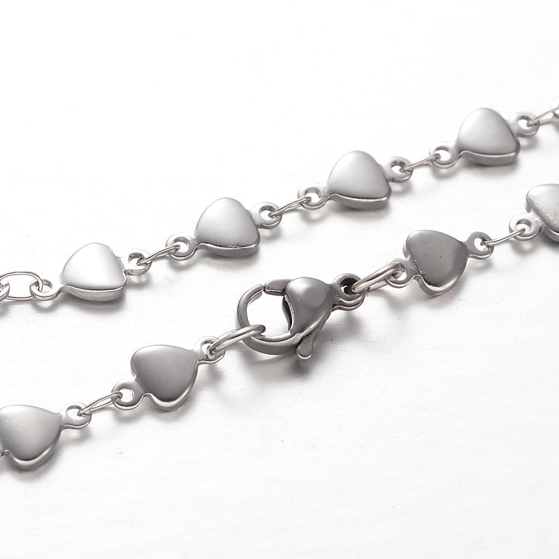 PandaHall Heart 304 Stainless Steel Link Chain Necklaces, with Lobster Claw Clasps, Stainless Steel Color, 17.7"(45cm) Stainless Steel
