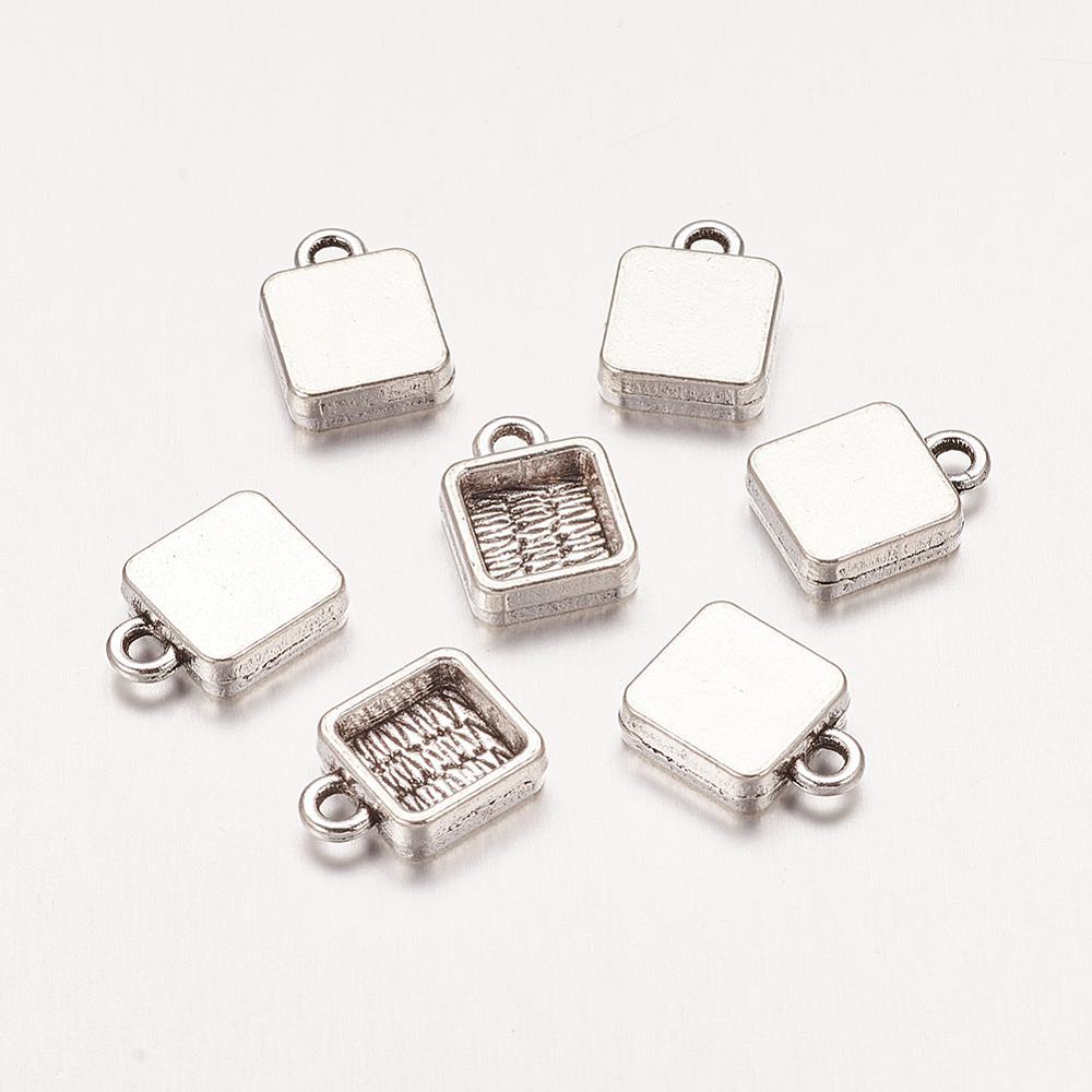 PandaHall Metal Alloy Pendant Cabochon Settings, Lead Free and Nickel Free, Rectangle, Antique Silver, Tray: 7x7mm; 9x12x3mm, Hole: 2mm...
