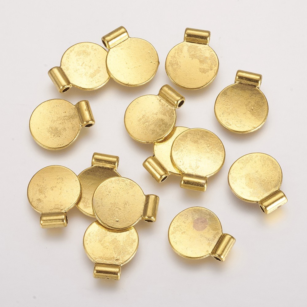 PandaHall Alloy Blank Stamping Tag Charms Pendants, Flat Round, Lead Free & Nickel Free, Antique Golden, 12x15x3mm, Hole: 2mm Alloy Flat...