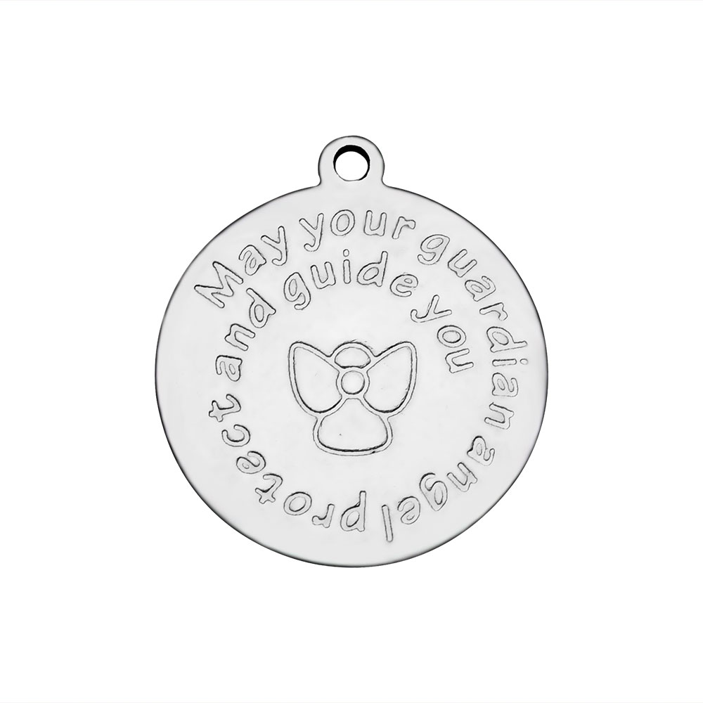 PandaHall 304 Stainless Steel Pendants, Flat Round with Phrase, Stainless Steel Color, 22.5x20x1.2mm, Hole: 1.5mm Stainless Steel Flat Round