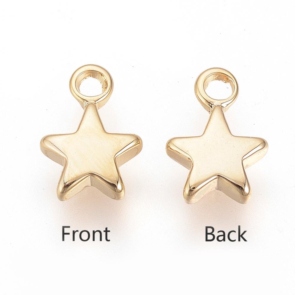 PandaHall Brass Charms, Star, Real Gold Plated, 10x7x2mm, Hole: 1.5mm Brass Star