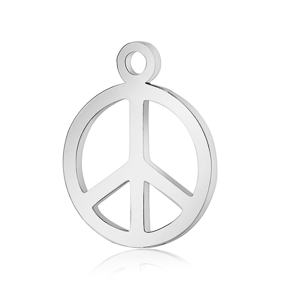 PandaHall 304 Stainless Steel Charms, Flat Round with Peace Sign, Stainless Steel Color, 14x12x1mm, Hole: 1.5mm Stainless Steel Flat Round