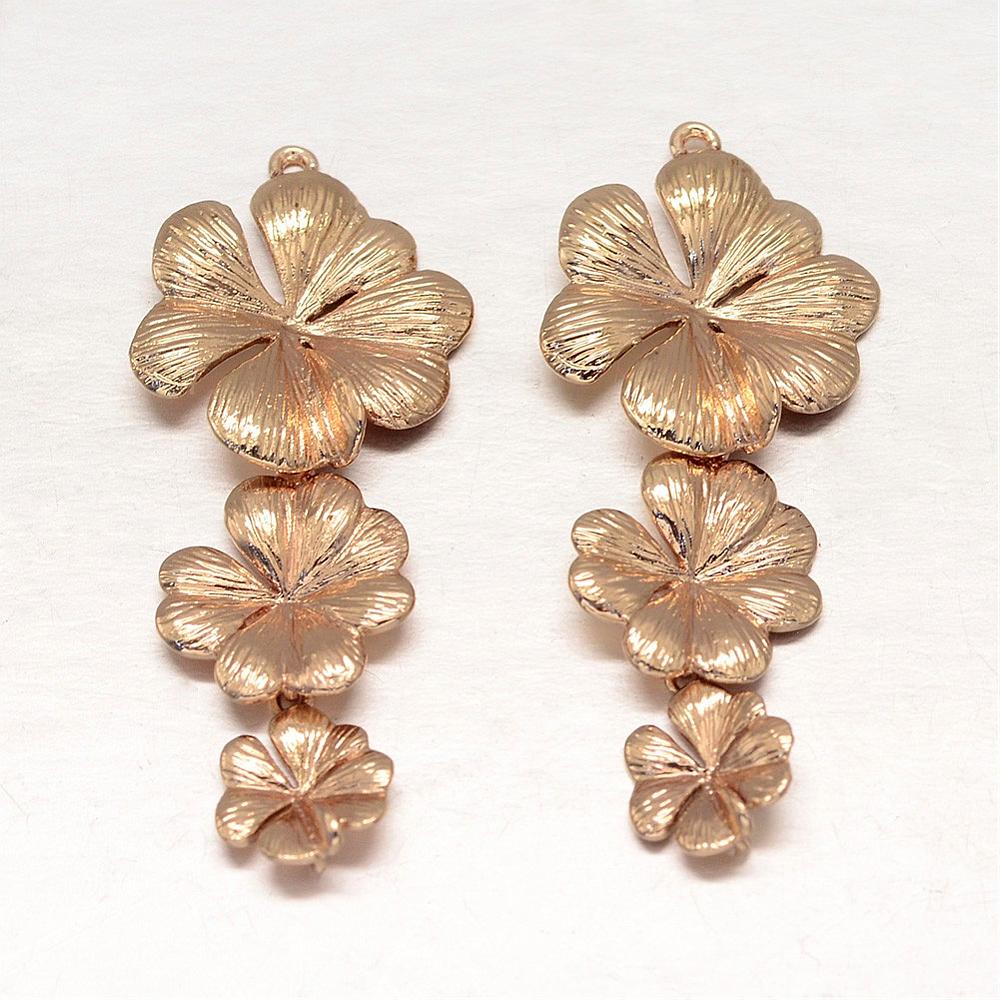 PandaHall Flower Light Gold Rack Plating Brass Pendants, 38x17x3mm, Hole: 1mm Brass Flower