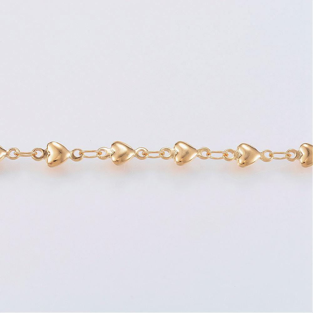 PandaHall Handmade 304 Stainless Steel Bar Link Chains, with Spool, Heart, Golden, 8x4x2mm; about 10m/roll Stainless Steel
