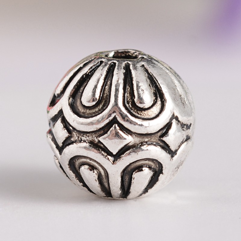 PandaHall Round Carved Tibetan Style Alloy Beads, Lead Free, Antique Silver, 9mm, Hole: 2mm Alloy Round