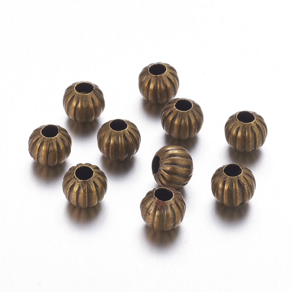PandaHall Iron Corrugated Beads, Nickel Free, Antique Bronze, Round, 8mm in diameter, hole: 3mm Iron Round