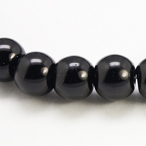 PandaHall Black Glass Imitation Pearl Round Loose Beads For Jewelry Necklace Craft Making, 10mm, Hole: 1mm, about 85pcs/strand Round Black