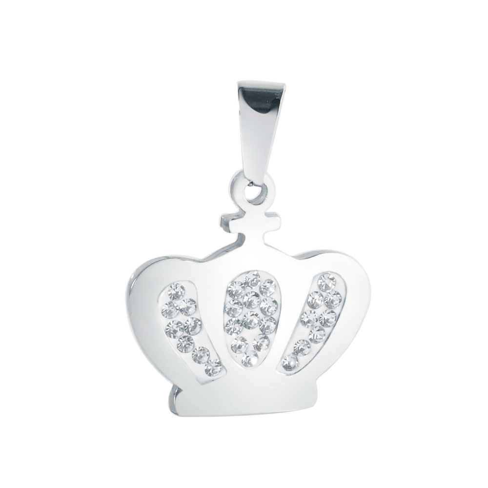 PandaHall 304 Stainless Steel Pendants, with Rhinestone, Large Hole Pendants, Crown, Stainless Steel Color, 21x21x2.5mm, Hole: 7x3mm...