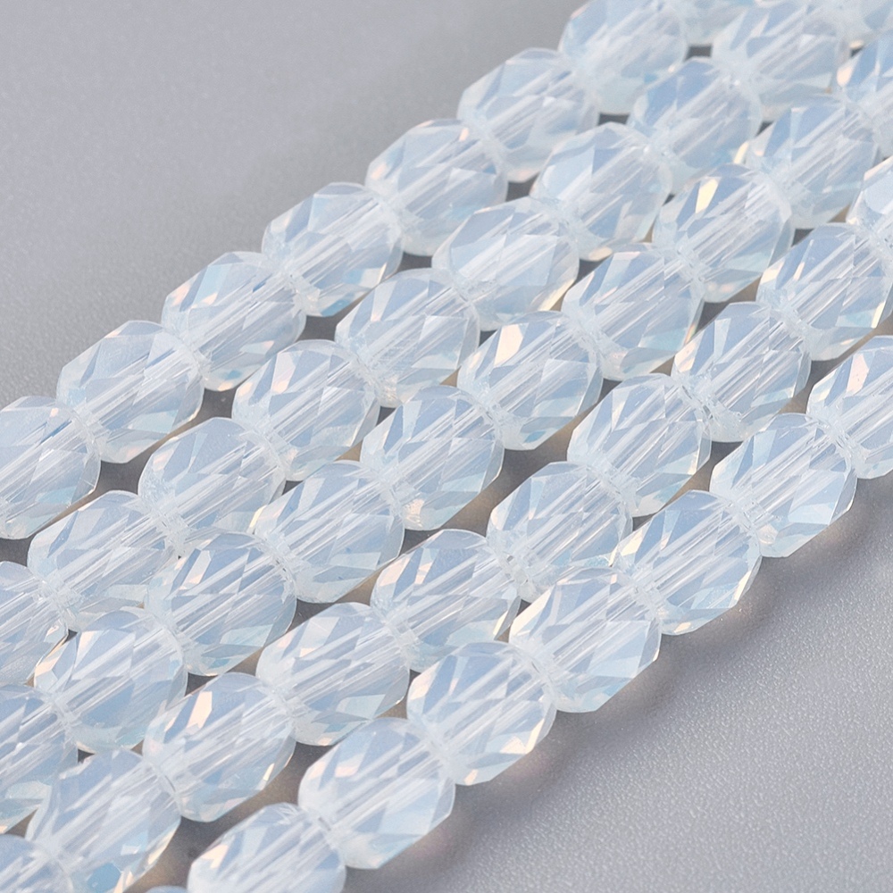 PandaHall Opalite Beads Strands, Faceted, Cube, White, 6x6x6mm, Hole: 1mm; about 71pcs/strand, 16.5" Opalite Cube White